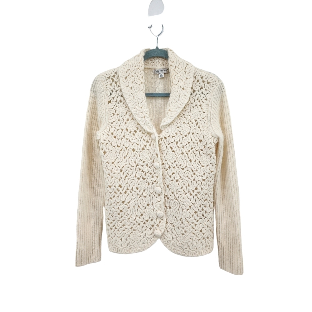 Coldwater Creek Women's ANGORA Wool Blend Cardigan Sweater Ivory Size XS